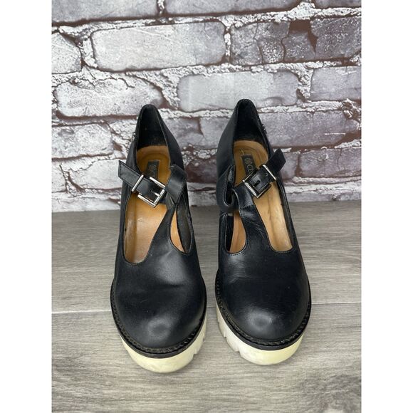 CUPLE Black Leather Platform Mary Jane Strap White Heels Women Sz 36EU/6M US - Picture 4 of 16